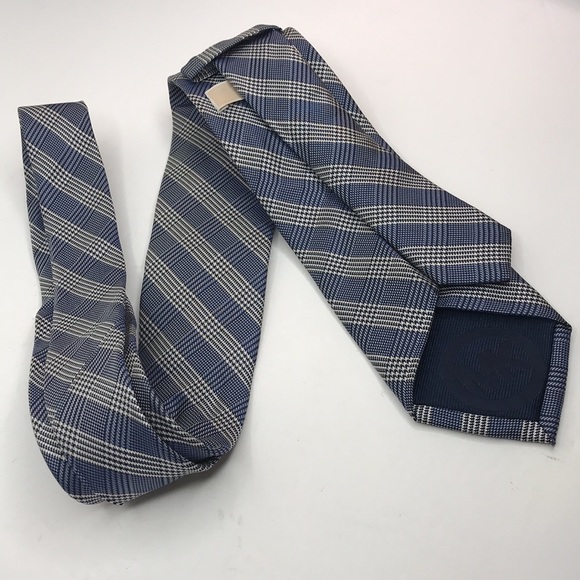 Michael Kors Blue Plaid Print 100% Silk Neck Tie - Picture 7 of 8